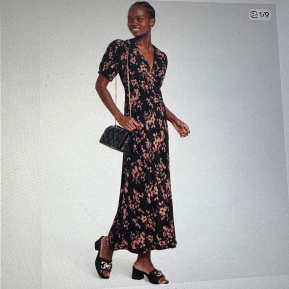 EUC A new day floral Maxi dress Womens M puff sleeve mermaid V Neck career Work - Picture 2 of 13